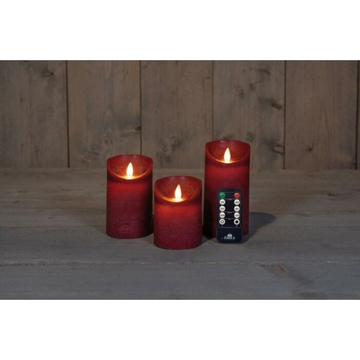 LED-kaars rustiek bewegende vlam bordeaux set van 3 - Anna's Collection LED-kaars rustiek bewegende vlam bordeaux set van 3 - Anna's Collection