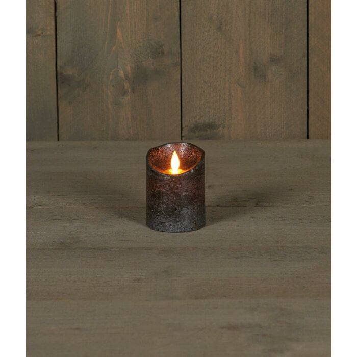 LED-kaars rustiek bewegende vlam antraciet 10 cm - Anna's Collection