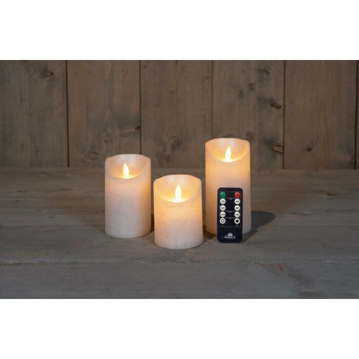 LED-kaars rustiek bewegende vlam parel set van 3 - Anna's Collection