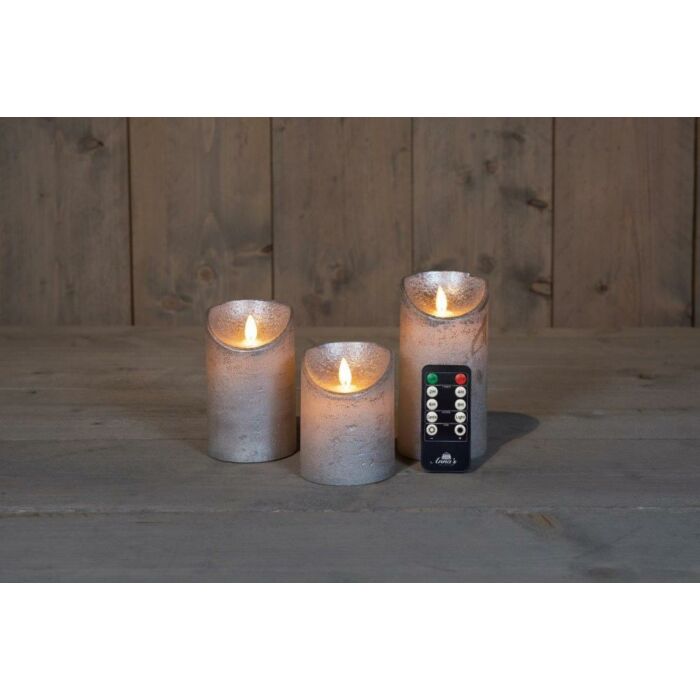 LED-kaars rustiek bewegende vlam zilver set van 3 - Anna's Collection LED-kaars rustiek bewegende vlam zilver set van 3 - Anna's Collection