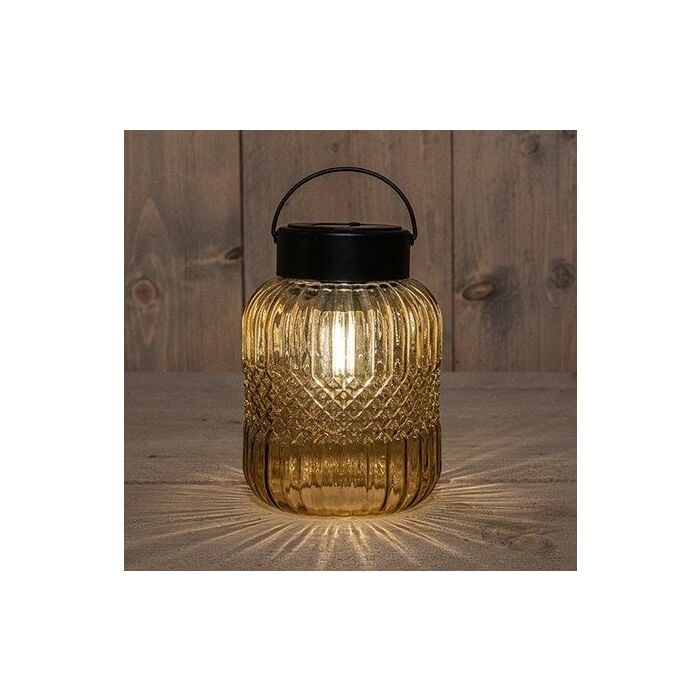 Solar glazen retro lamp amber 16 cm Solar glazen retro lamp amber 16 cm