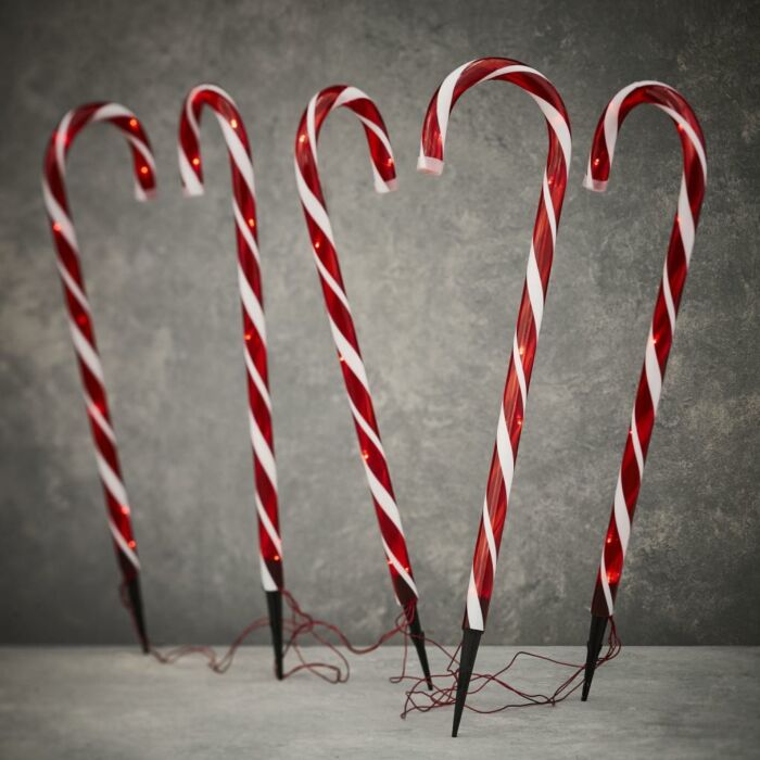 Tuinstekers candy cane 40LED rood 60 cm set van 5