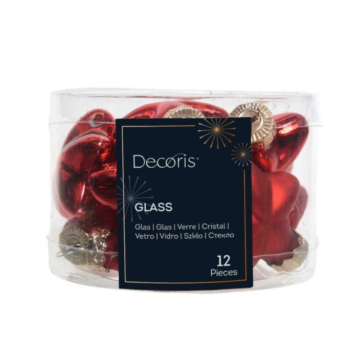 Hanger ster glas kerstrood 4 cm  set van 12 - Decoris Hanger ster glas kerstrood 4 cm  set van 12 - Decoris
