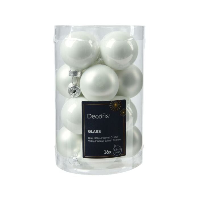 Kerstbal glas enamel wit Ø 3,5 cm set van 16 - Decoris