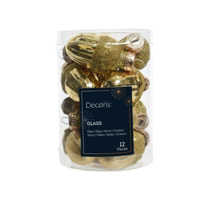 Hanger eikel glas goud 4 cm set van 12 - Decoris