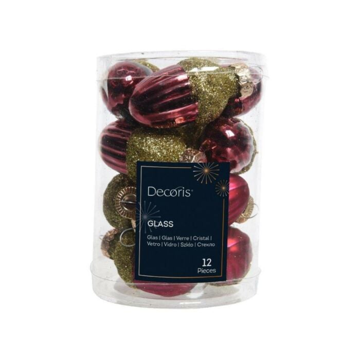 Hanger eikel glas ossenbloed rood 4 cm set van 12 - Decoris Hanger eikel glas ossenbloed rood 4 cm set van 12 - Decoris