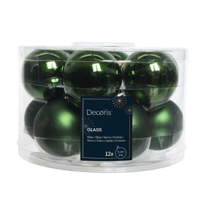 Kerstballen glas mix dennengroen Ø 5 cm set van 12 - Decoris