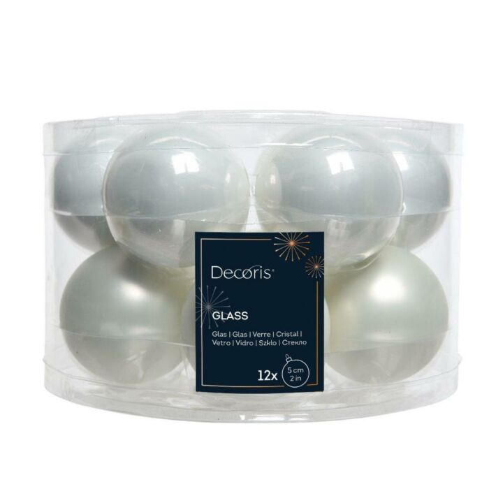 Kerstbal glas enamel winterwit Ø 5 cm set van 12 - Decoris