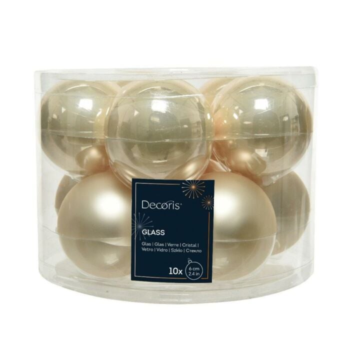 Kerstbal glas enamel parel Ø 6 cm set van 10 - Decoris