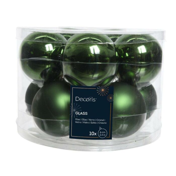 Kerstballen glas mix dennengroen Ø 6 cm set van 10 - Decoris