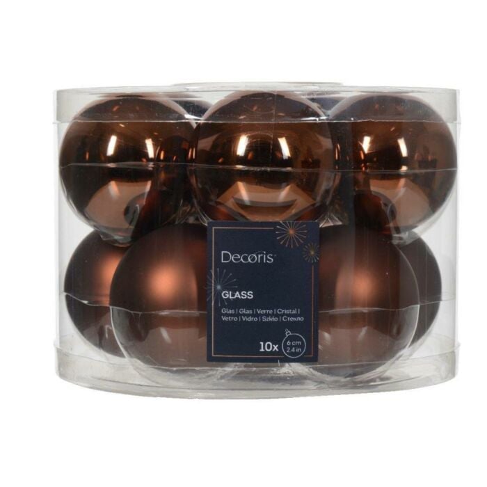 Kerstballen glas mix espresso bruin Ø 6 cm set van 10 - Decoris