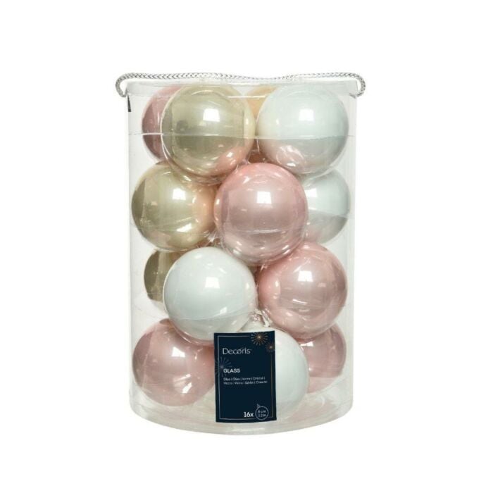Kerstbal glas rood goud Ø 8 cm set van 16 - Decoris