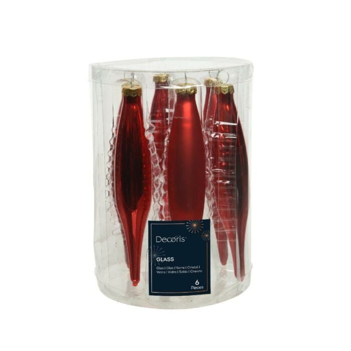 Ijspegel glas enamel kerstrood Ø 3 cm set van 6 - Decoris Ijspegel glas enamel kerstrood Ø 3 cm set van 6 - Decoris