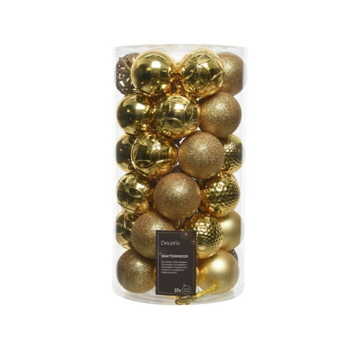 Kerstballen mix goud kunststof Ø 6 cm set van 37 - Decoris