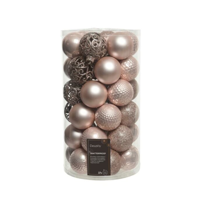 Kerstballen mix roze kunststof Ø 6 cm set van 37 - Decoris Kerstballen mix roze kunststof Ø 6 cm set van 37 - Decoris