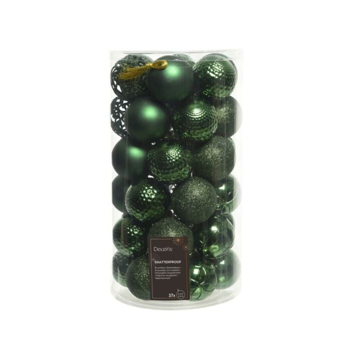 Kerstballen mix groen kunststof Ø 6 cm set van 37 - Decoris