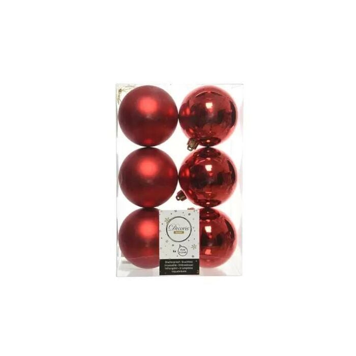 Kerstballen rood kunststof Ø 8 cm set van 6