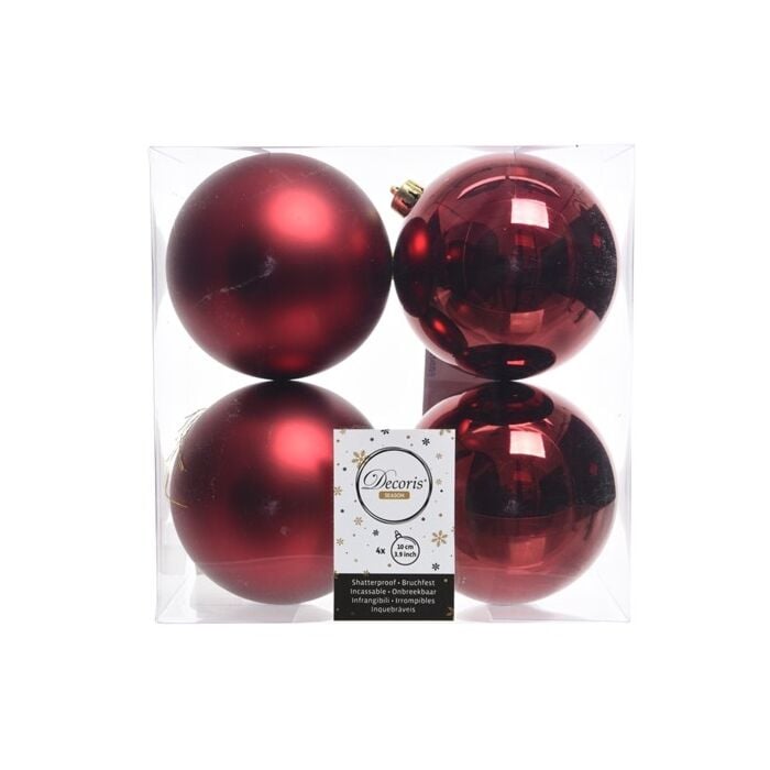 Shatterproof Plain Baubles Sh-Matt Dark Red 4 pcs