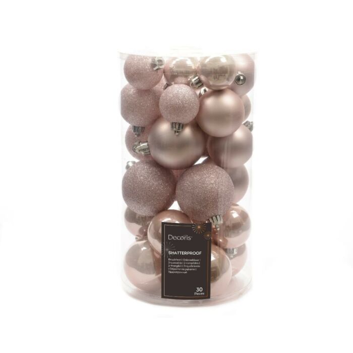 Kerstballen poederroze kunststof set van 30 - Decoris Kerstballen poederroze kunststof set van 30 - Decoris