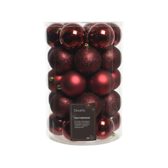 Kerstballen Shiny-Matt-Glitter Ø8 cm Oxblood set van 34 Kerstballen Shiny-Matt-Glitter Ø8 cm Oxblood set van 34