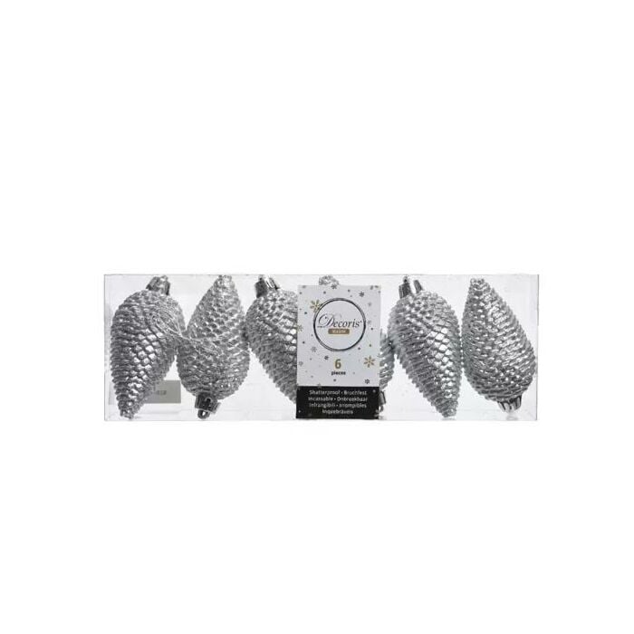 Dennenappel zilver kunststof Ø 8 cm set van 6 Dennenappel zilver kunststof Ø 8 cm set van 6