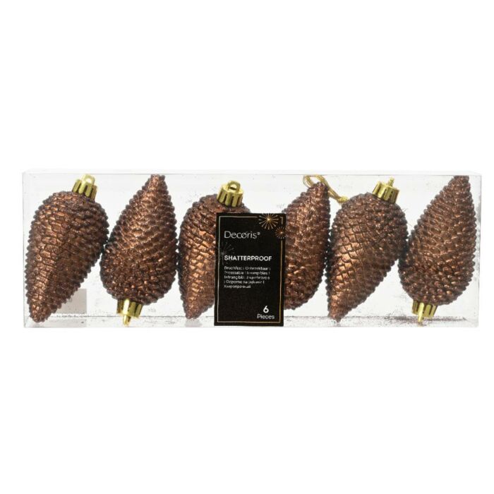 Dennenappel kersthangers espresso kunststof Ø 4,5 cm set van 6 - Decoris Dennenappel kersthangers espresso kunststof Ø 4,5 cm set van 6 - Decoris