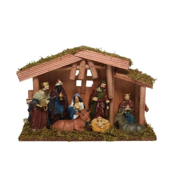 MDF kerststal met 8 figuren