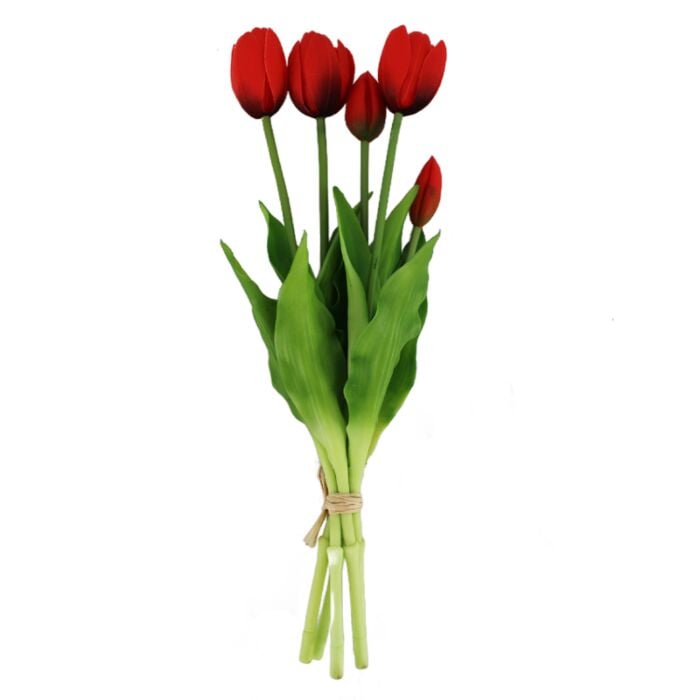 Kunsttulp boeket van 5 tulpen rood Kunsttulp boeket van 5 tulpen rood