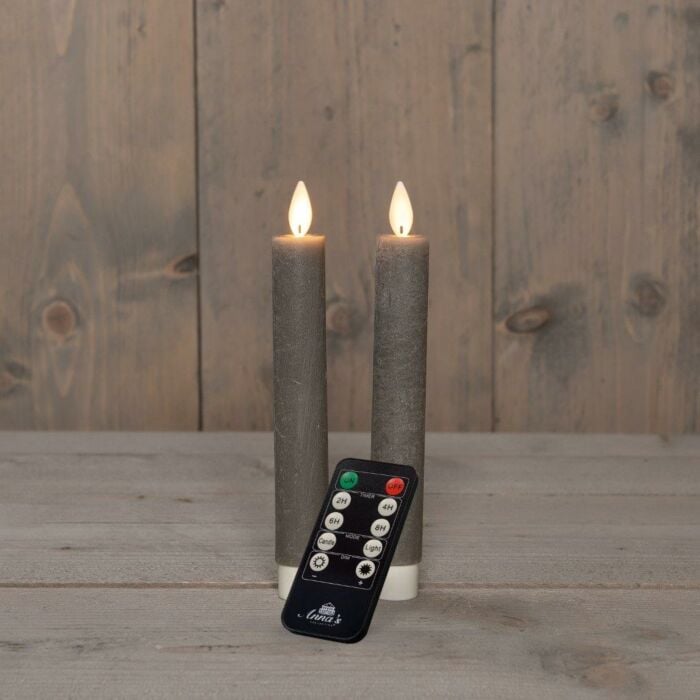 Dinerkaars wax LED op batterij taupe 18 cm set van 2 - Anna's Collection Dinerkaars wax LED op batterij taupe 18 cm set van 2 - Anna's Collection