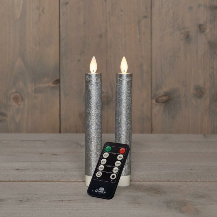Dinerkaars wax LED op batterij zilver 18 cm set van 2 - Anna's Collection Dinerkaars wax LED op batterij zilver 18 cm set van 2 - Anna's Collection