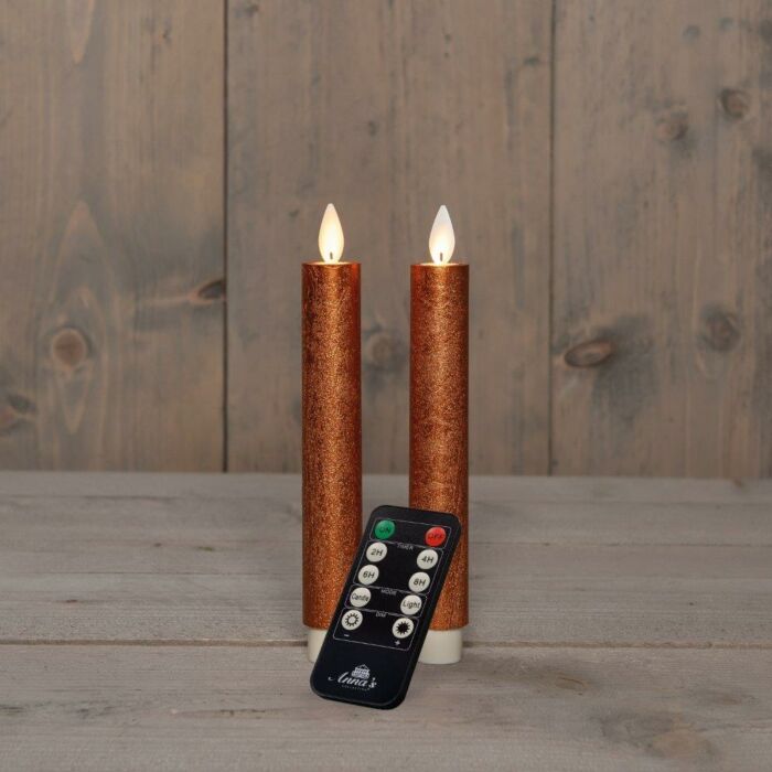 Dinerkaars wax LED op batterij koper 18 cm set van 2 - Anna's Collection Dinerkaars wax LED op batterij koper 18 cm set van 2 - Anna's Collection