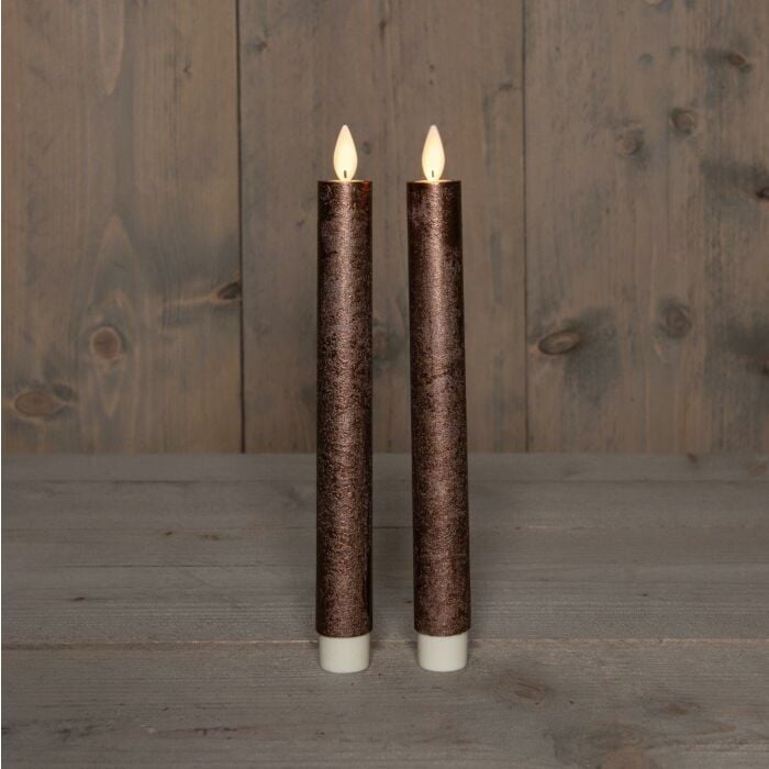 Dinerkaars rustiek wax op batterij brons 23 cm set van 2 - Anna's Collection