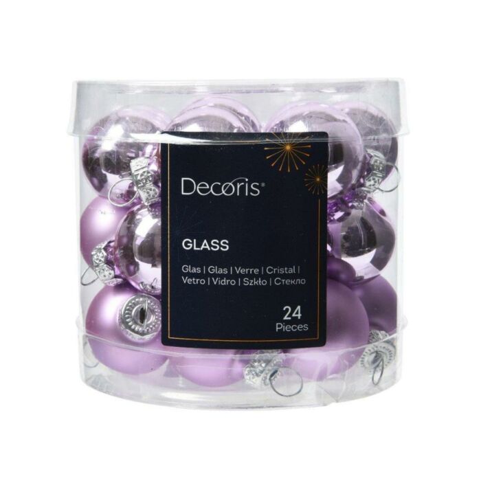 Kerstbal glas enamel fris lila Ø 2,5 cm set van 24 - Decoris Kerstbal glas enamel fris lila Ø 2,5 cm set van 24 - Decoris
