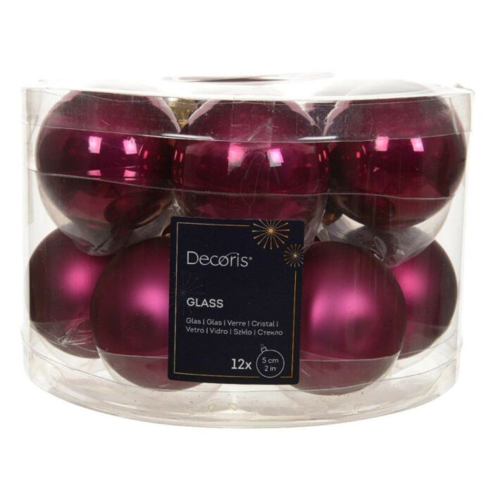 Kerstbal glas enamel granaatappel roze Ø 5 cm set van 12 - Decoris Kerstbal glas enamel granaatappel roze Ø 5 cm set van 12 - Decoris