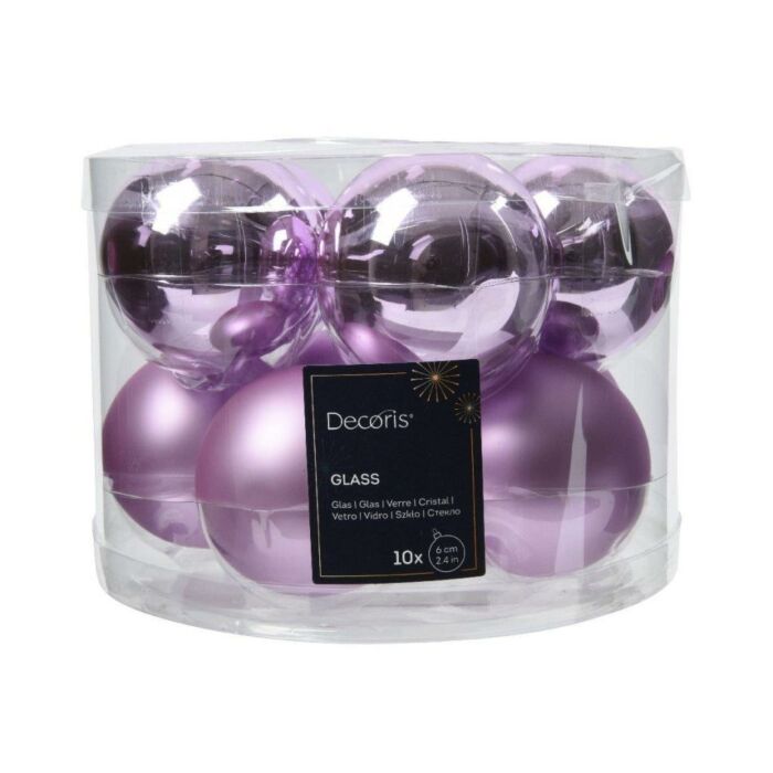 Kerstbal glas enamel fris lila Ø 6 cm set van 10 - Decoris