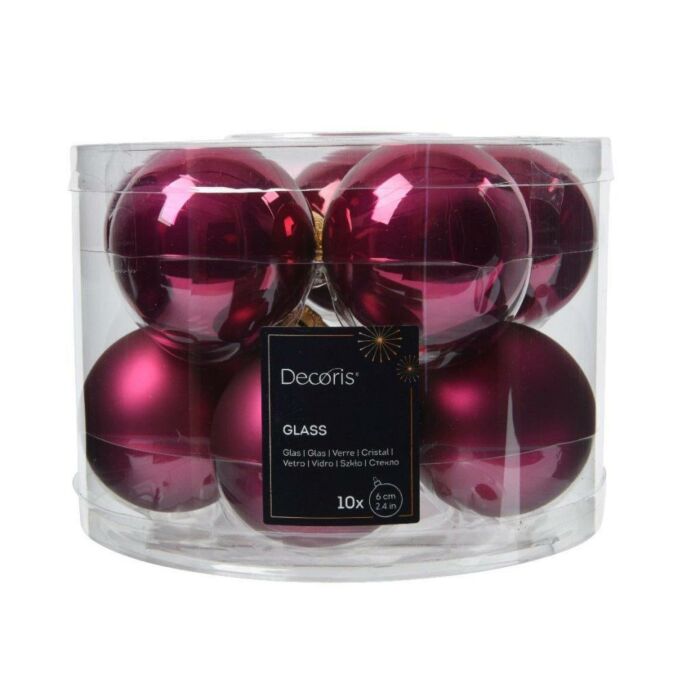 Kerstbal glas enamel granaatappel roze Ø 6 cm set van 10 - Decoris Kerstbal glas enamel granaatappel roze Ø 6 cm set van 10 - Decoris