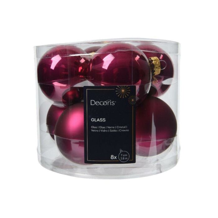 Kerstbal glas enamel granaatappel granaatappel roze Ø 7 cm set van 8 - Decoris Kerstbal glas enamel granaatappel granaatappel roze Ø 7 cm set van 8 - Decoris