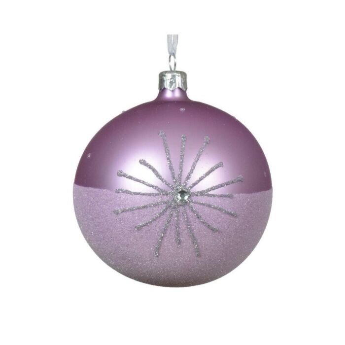 Kerstbal glas glitter fris lila Ø 8 cm - Decoris