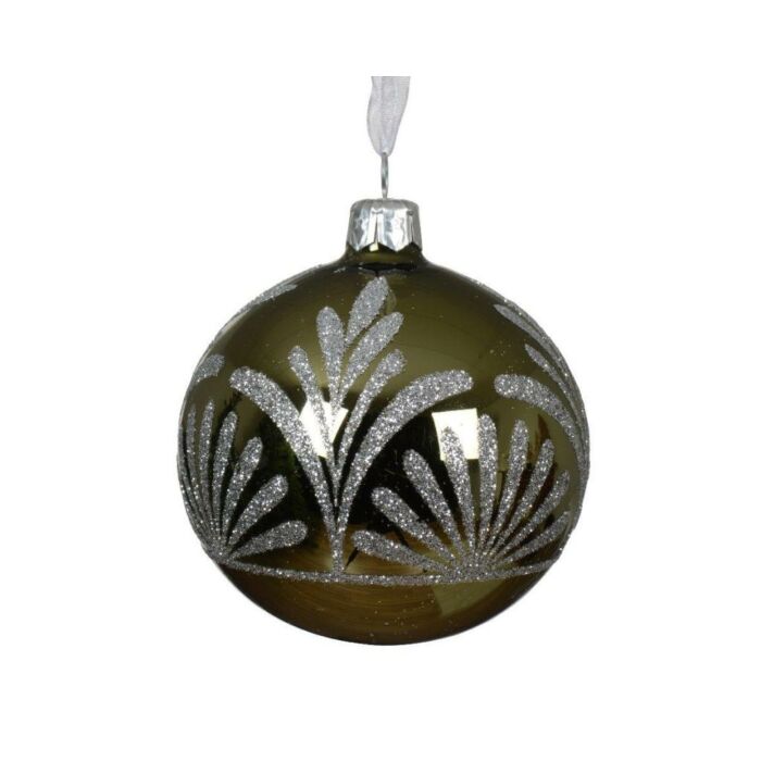 Kerstbal glas glitter rosemarijn groen Ø 8 cm - Decoris