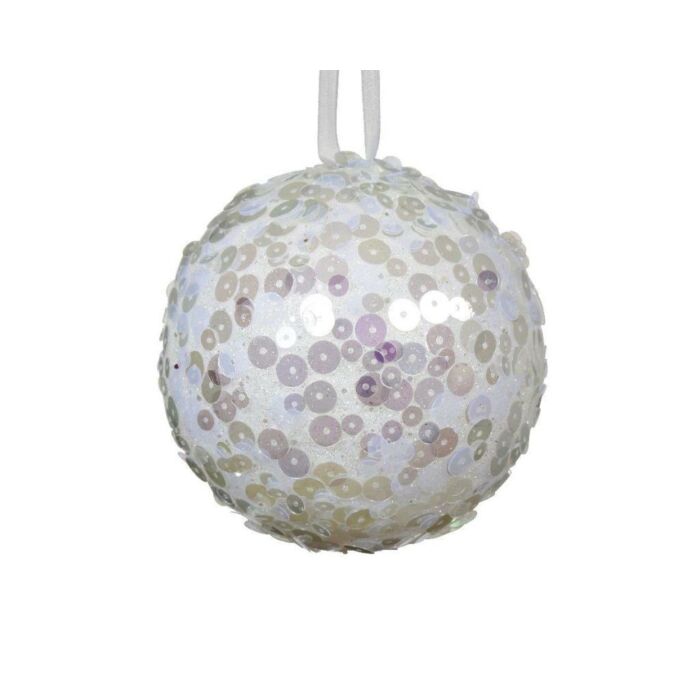 Kerstbal foam pailletten winterwit Ø 8 cm - Decoris