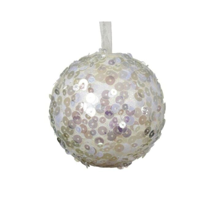 Kerstbal foam pailletten wolwit Ø 8 cm - Decoris