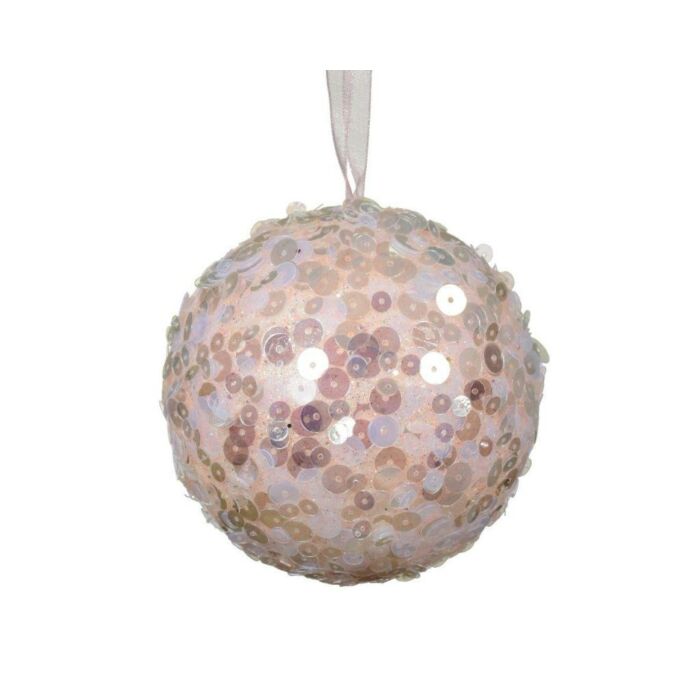 Kerstbal foam pailletten roze Ø 8 cm - Decoris