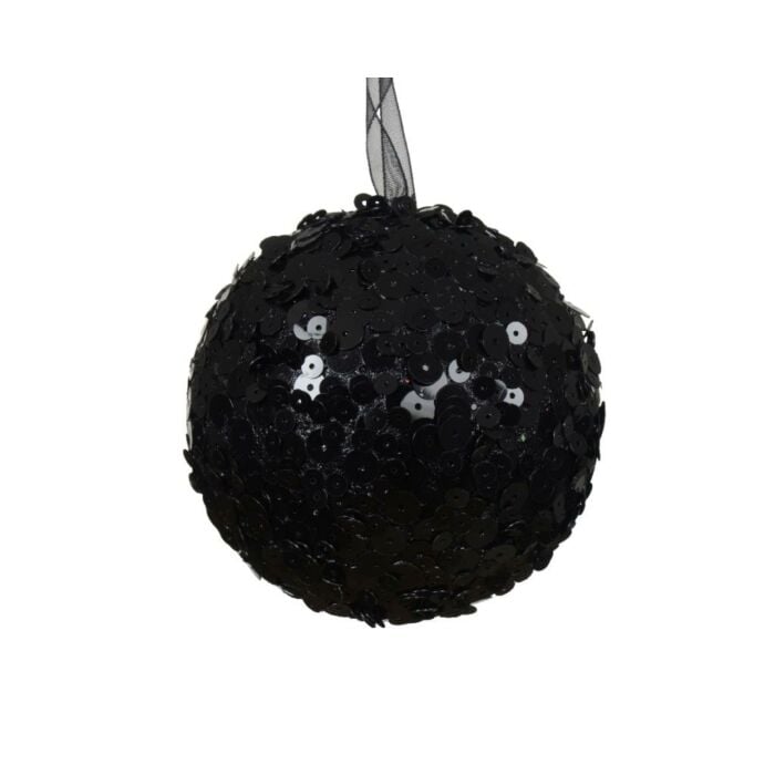 Kerstbal foam pailletten zwart Ø 8 cm - Decoris