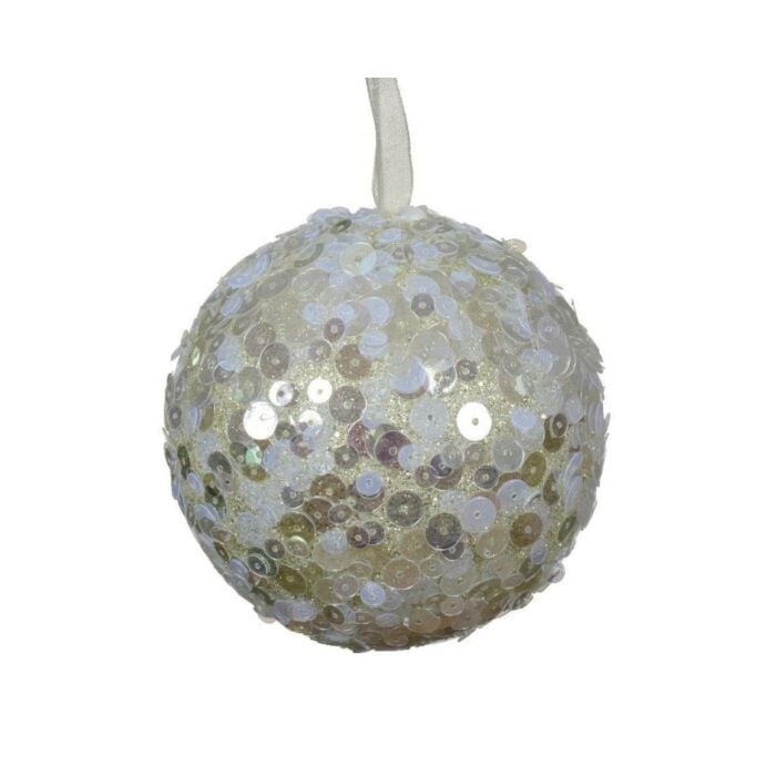 Kerstbal foam pailletten wit mint Ø 8 cm - Decoris