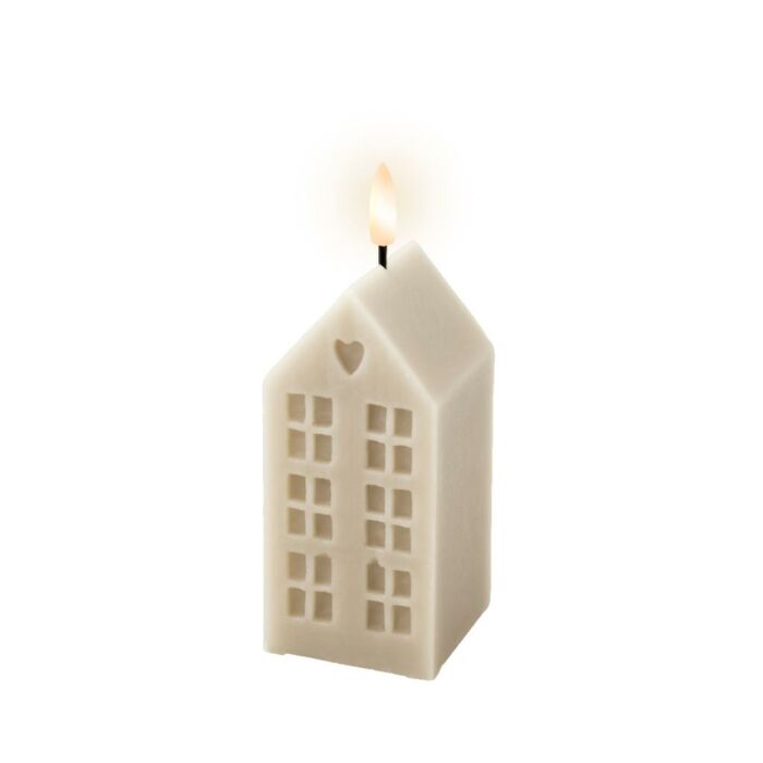 LED kaars wax huisje lichtgrijs 14,8 cm - Decoris LED kaars wax huisje lichtgrijs 14,8 cm - Decoris