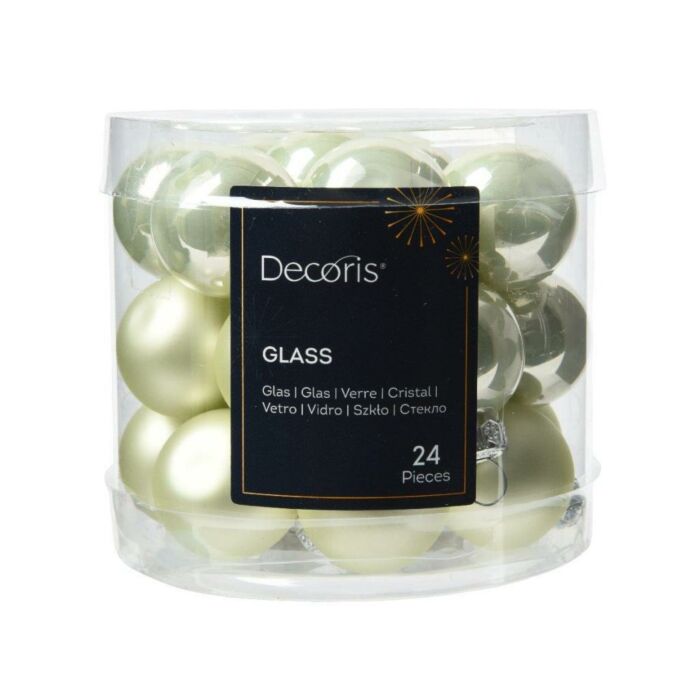 Kerstballen glas wit mint 2,5 cm set van 24 - Decoris