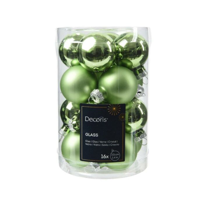 Kerstballen glas groene thee 3,5 cm set van 16 - Decoris