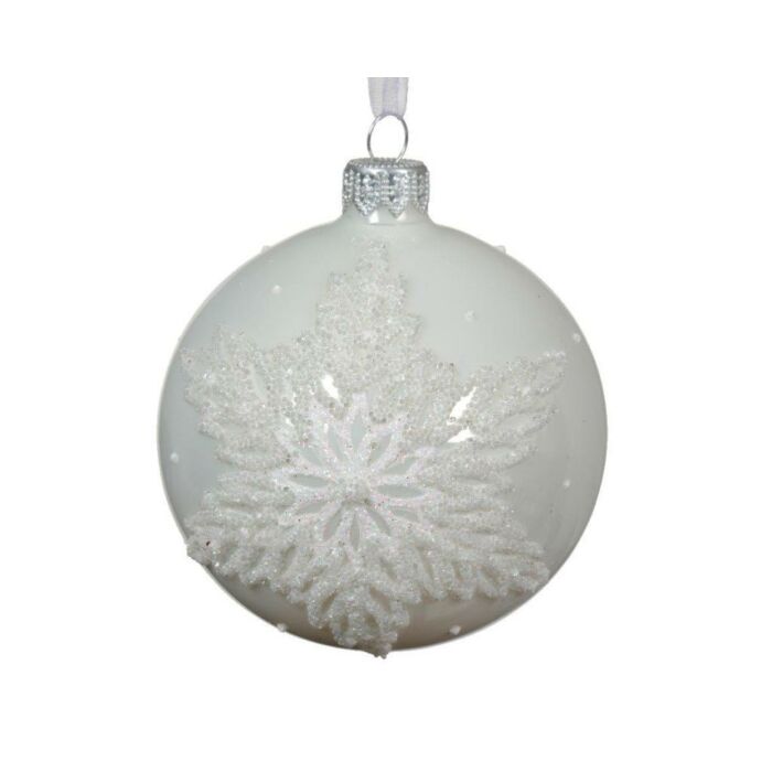 Kerstbal glas print winterwit Ø 8 cm - Decoris