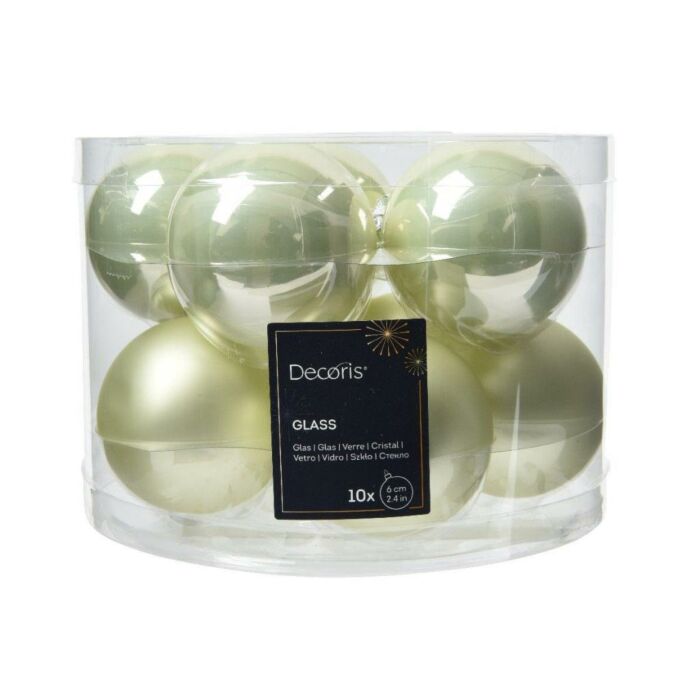 Kerstballen glas mix wit mint Ø 6 cm set van 10 - Decoris