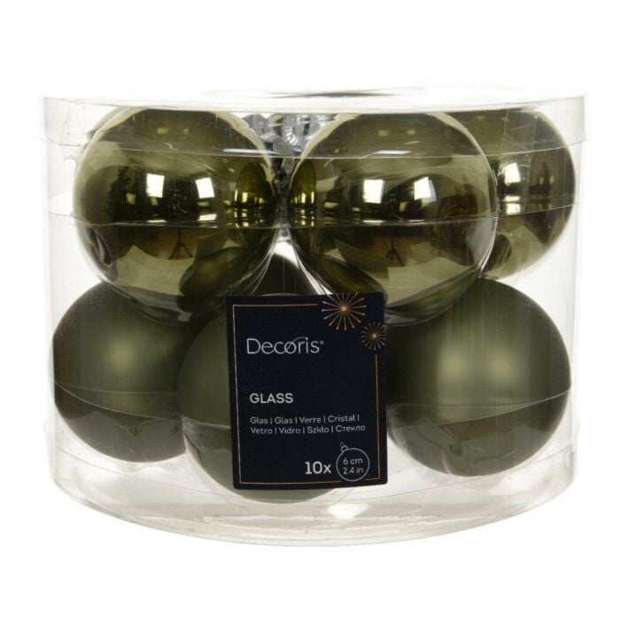 Kerstballen glas mix rosemarijn groen Ø 6 cm set van 10 - Decoris Kerstballen glas mix rosemarijn groen Ø 6 cm set van 10 - Decoris